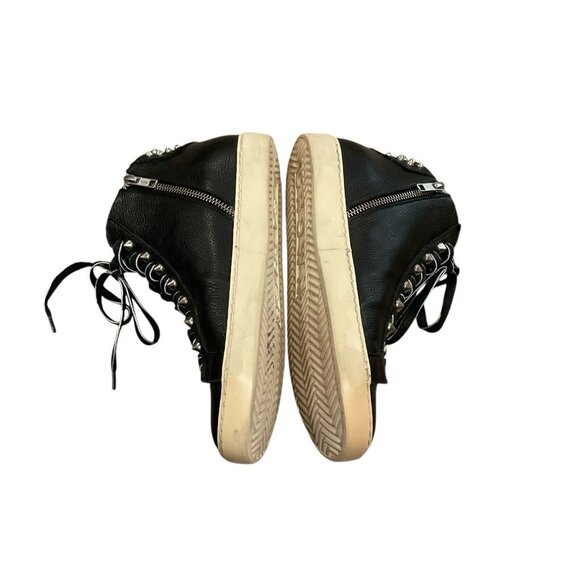 Leather Crown Studborn black Mid top Sneakers Silver Metal Studs Zipper Size 38 - Picture 5 of 12